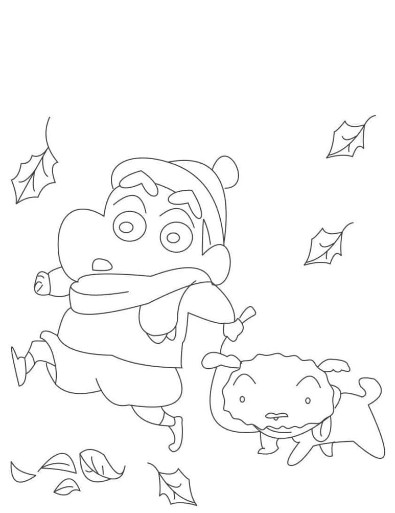 Shin chan dengan Daun Musim Gugur