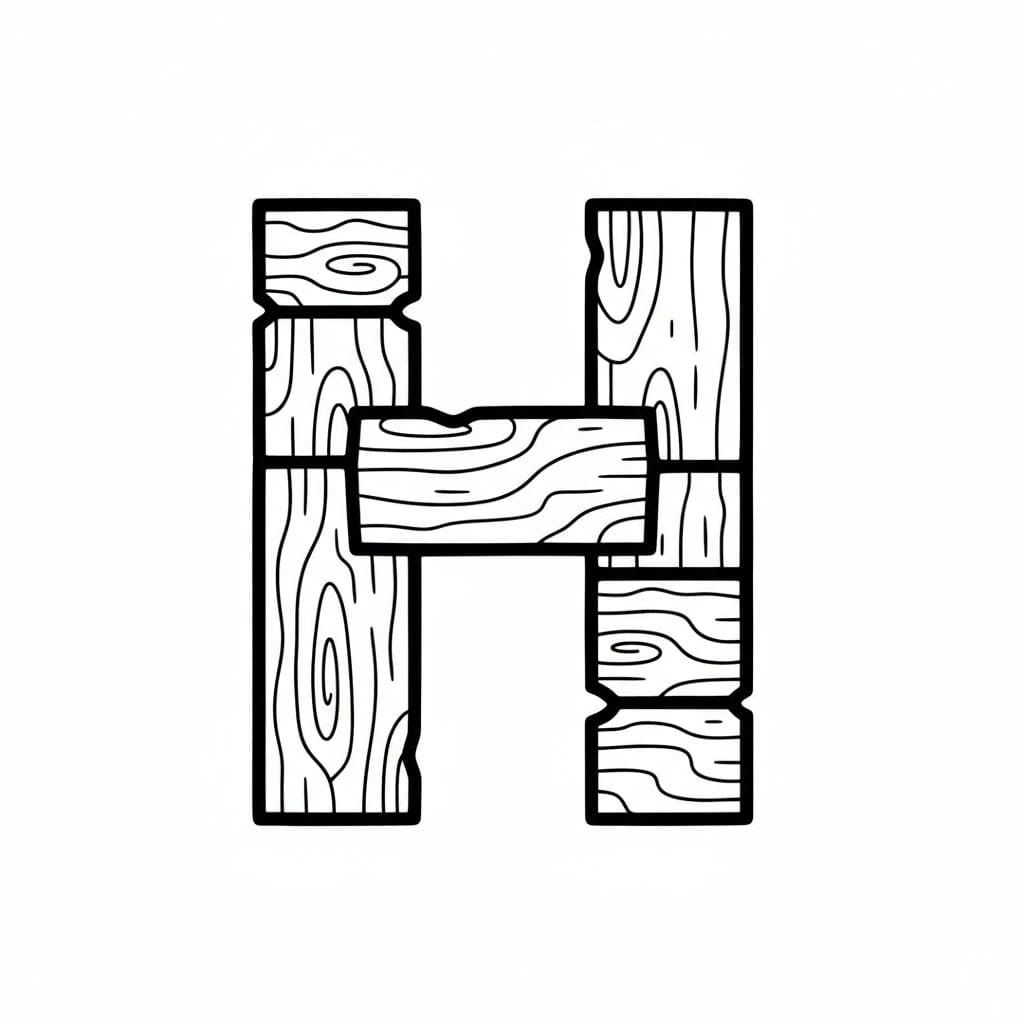 Huruf H balok kayu