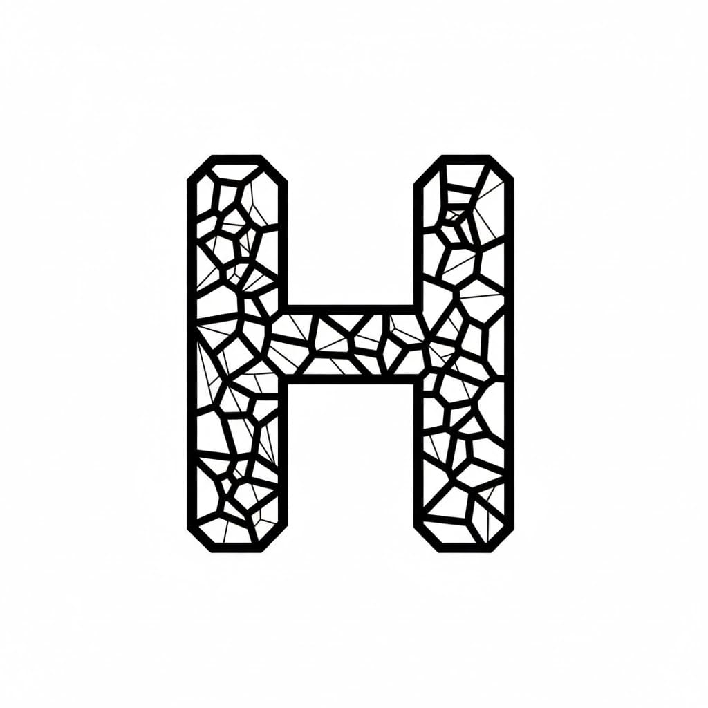 Huruf H dari pecahan kaca