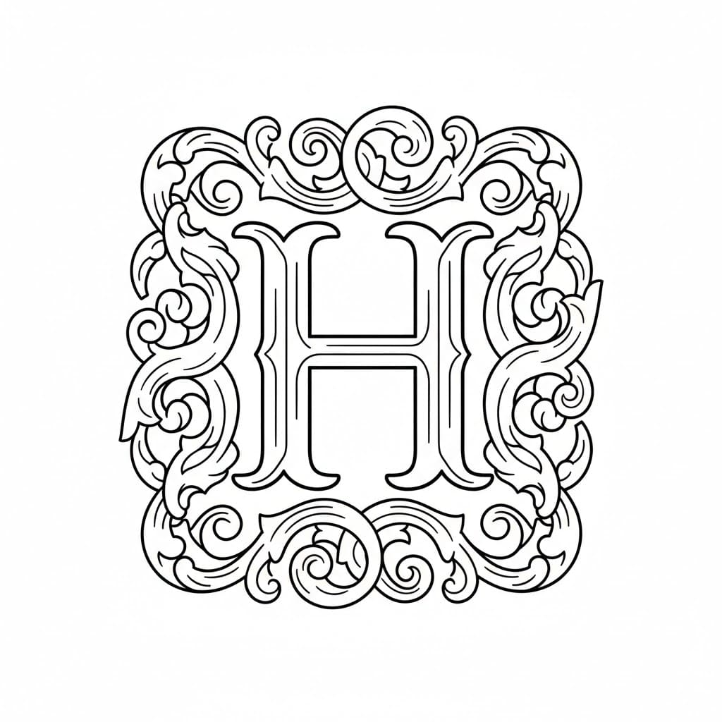 Huruf H dengan bingkai melengkung