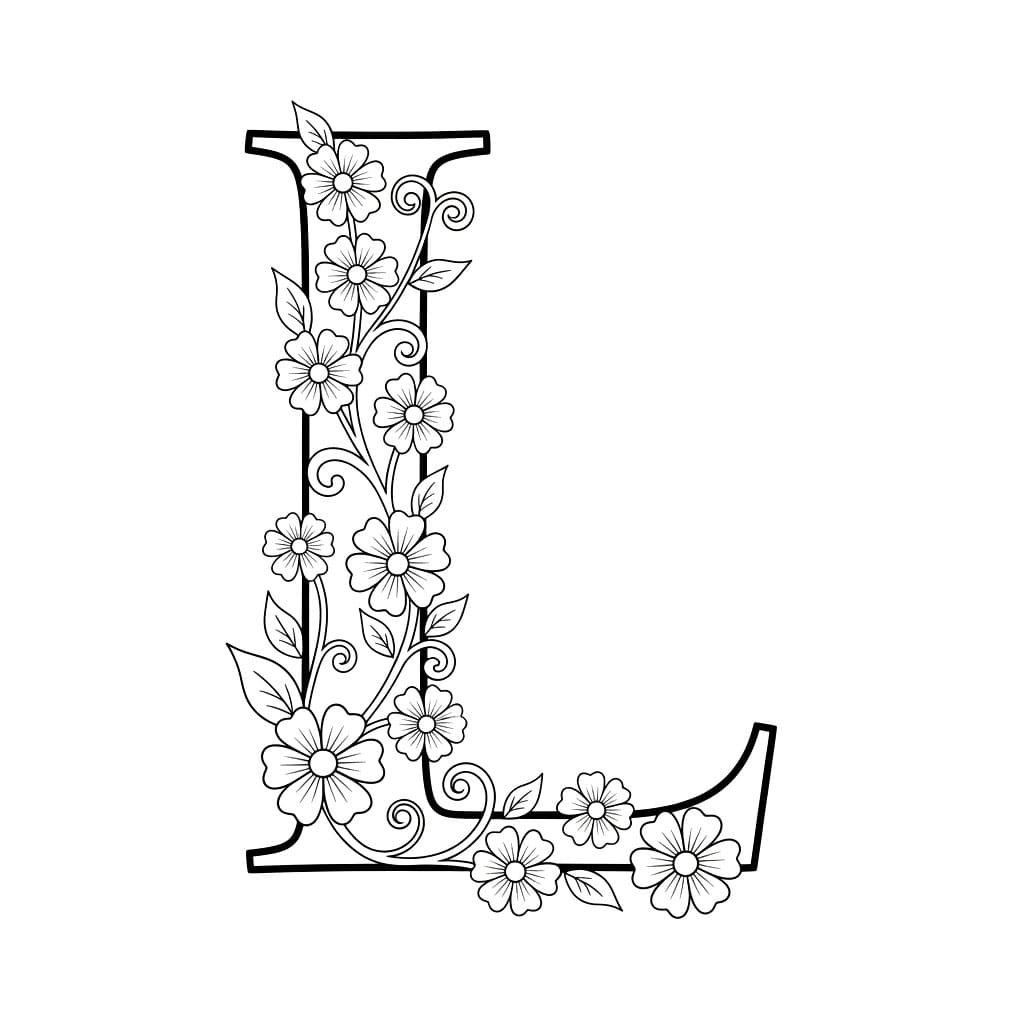 Huruf L Garis Luar Bunga