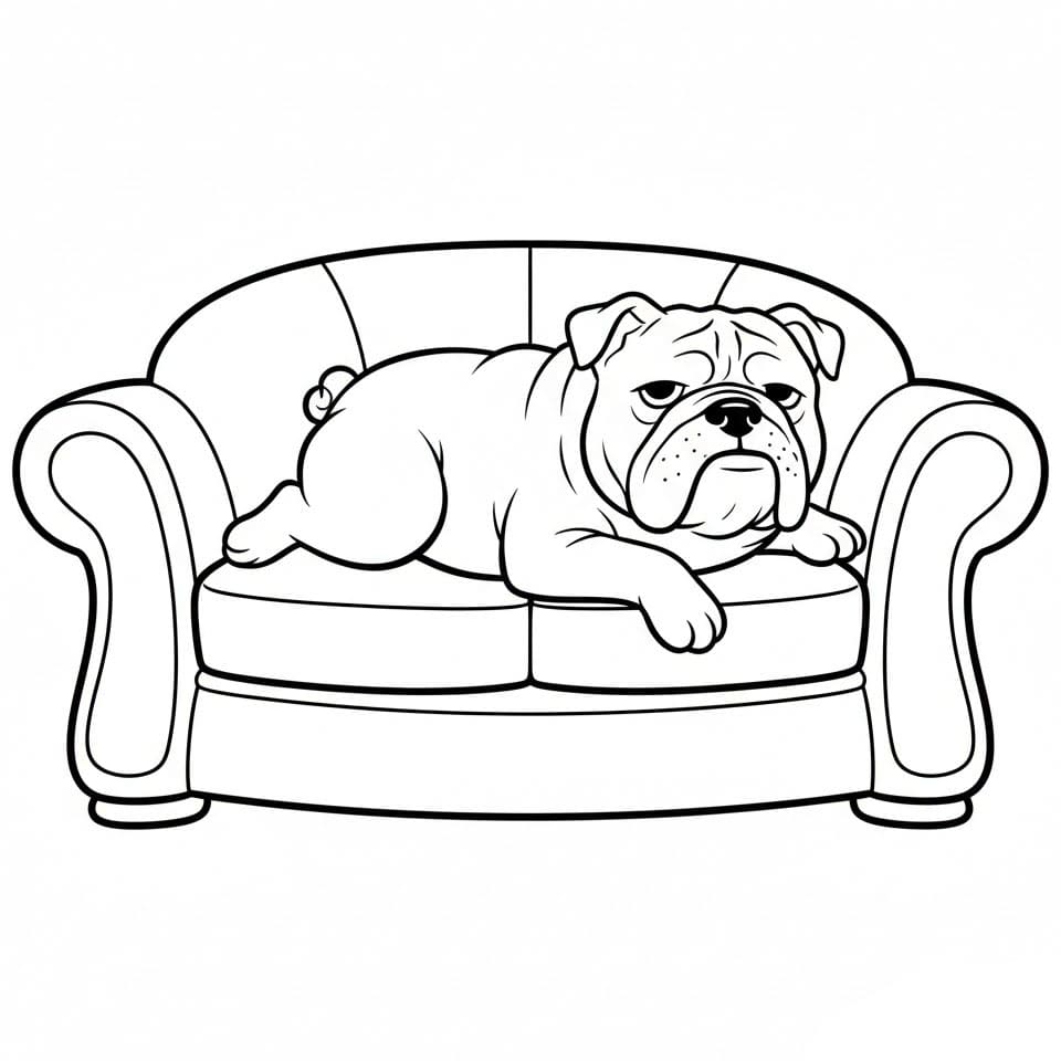 Buldog Berbaring di Sofa