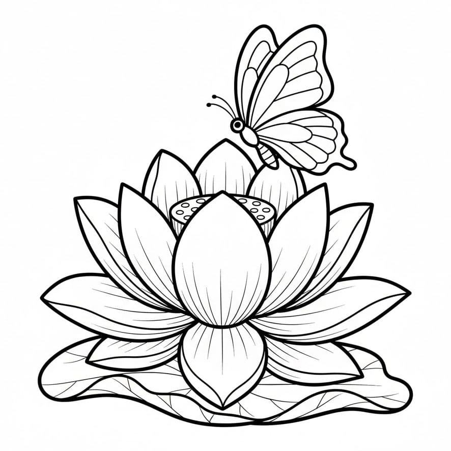 Bunga Teratai dan Kupu-kupu Besar