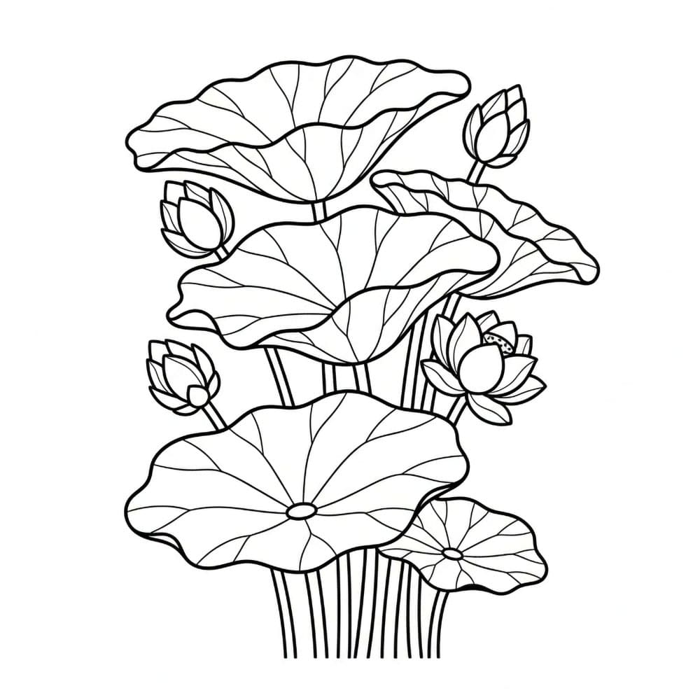 Bunga Teratai dengan Daun Besar