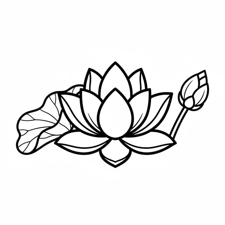 Bunga Teratai dengan Daun dan Kuncup