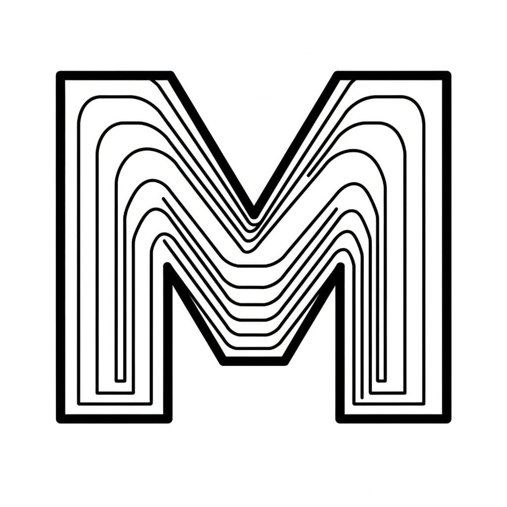 Huruf M Dengan Lapisan Garis