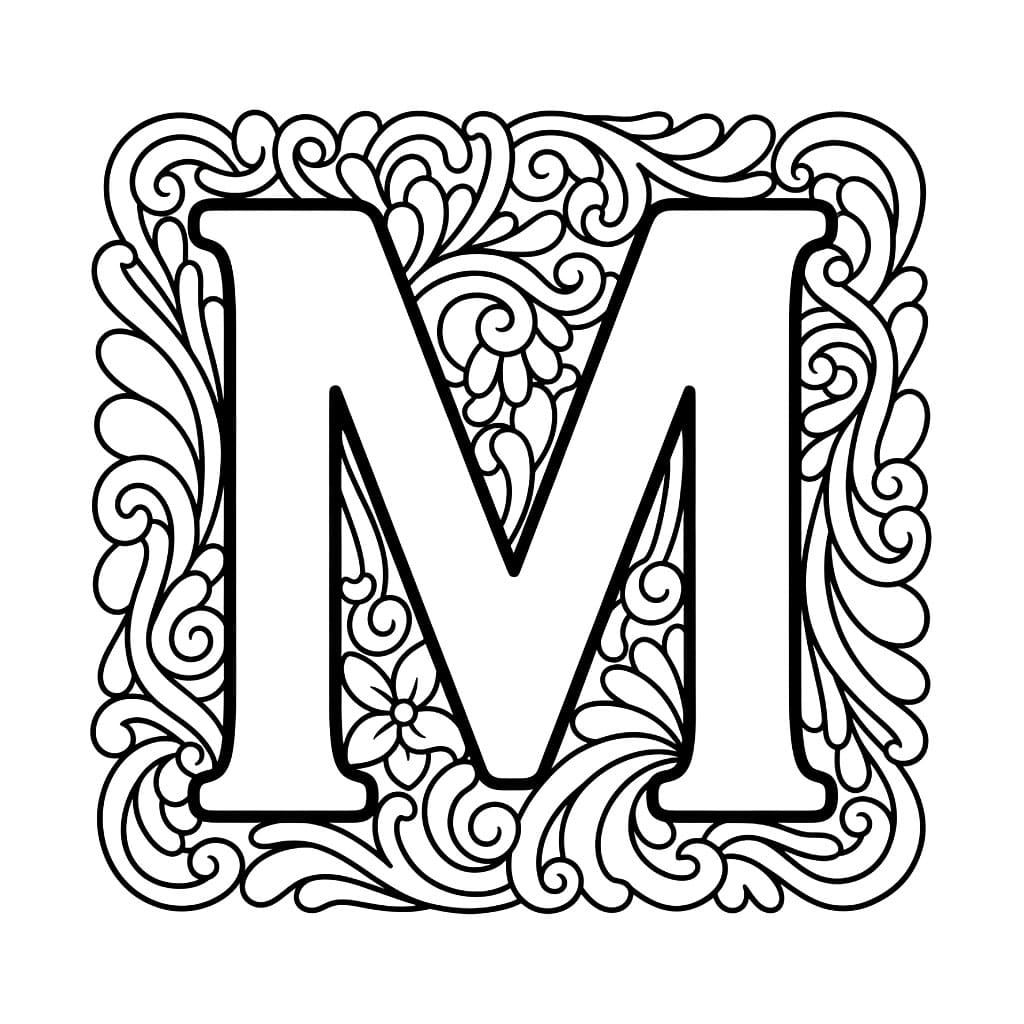 Huruf M Garis Tepi Dekoratif