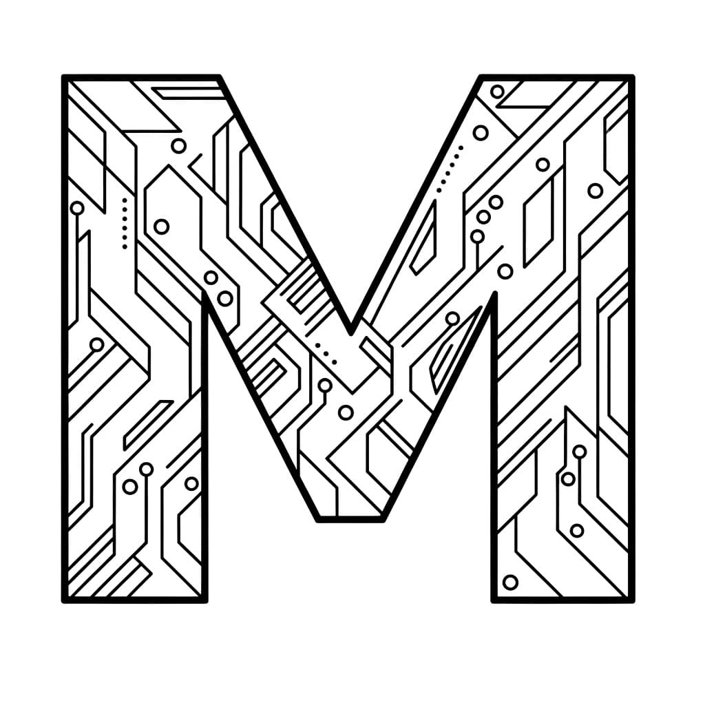 Huruf M Gaya Futuristik