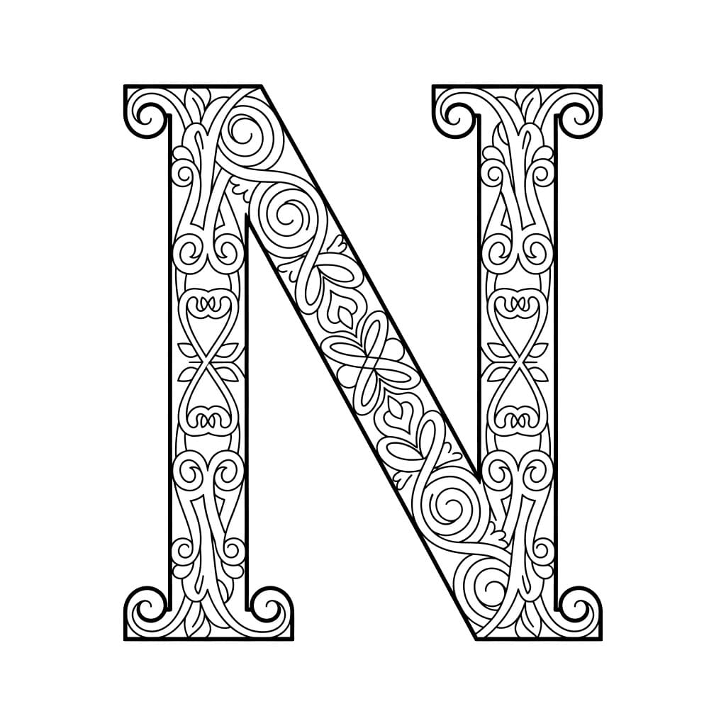 Huruf N dekoratif simetris