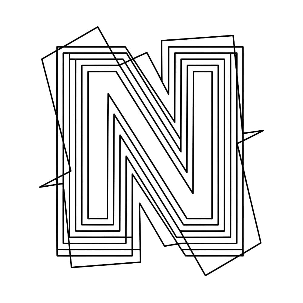 Huruf N garis berlapis