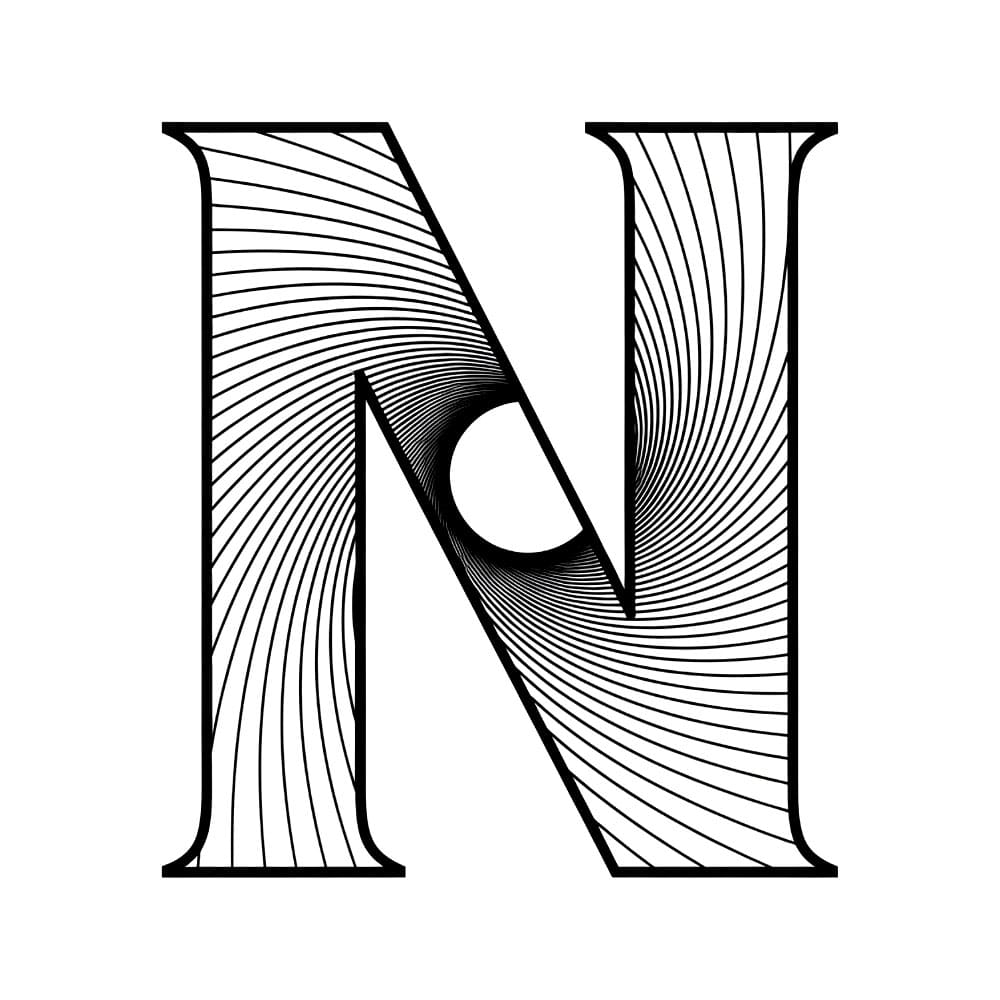 Huruf N garis radial
