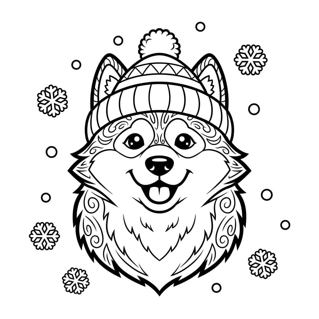 Husky Memakai Topi Musim Dingin