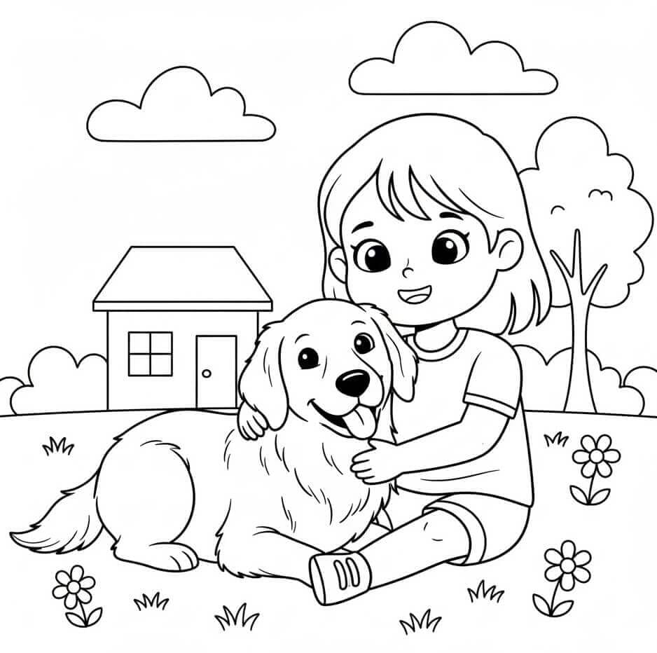 Anak perempuan dan Golden Retriever