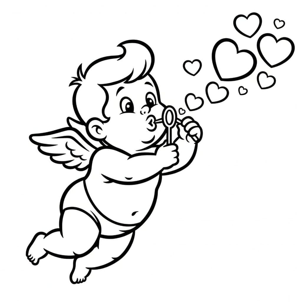 Cupid meniup gelembung hati