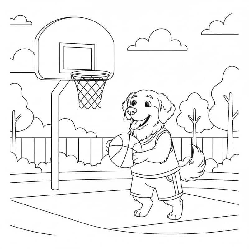 Golden Retriever bermain bola basket