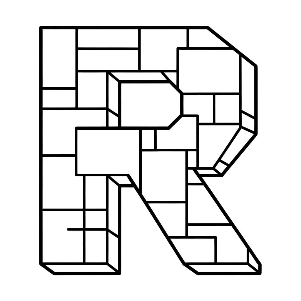 Huruf R blok bertumpuk