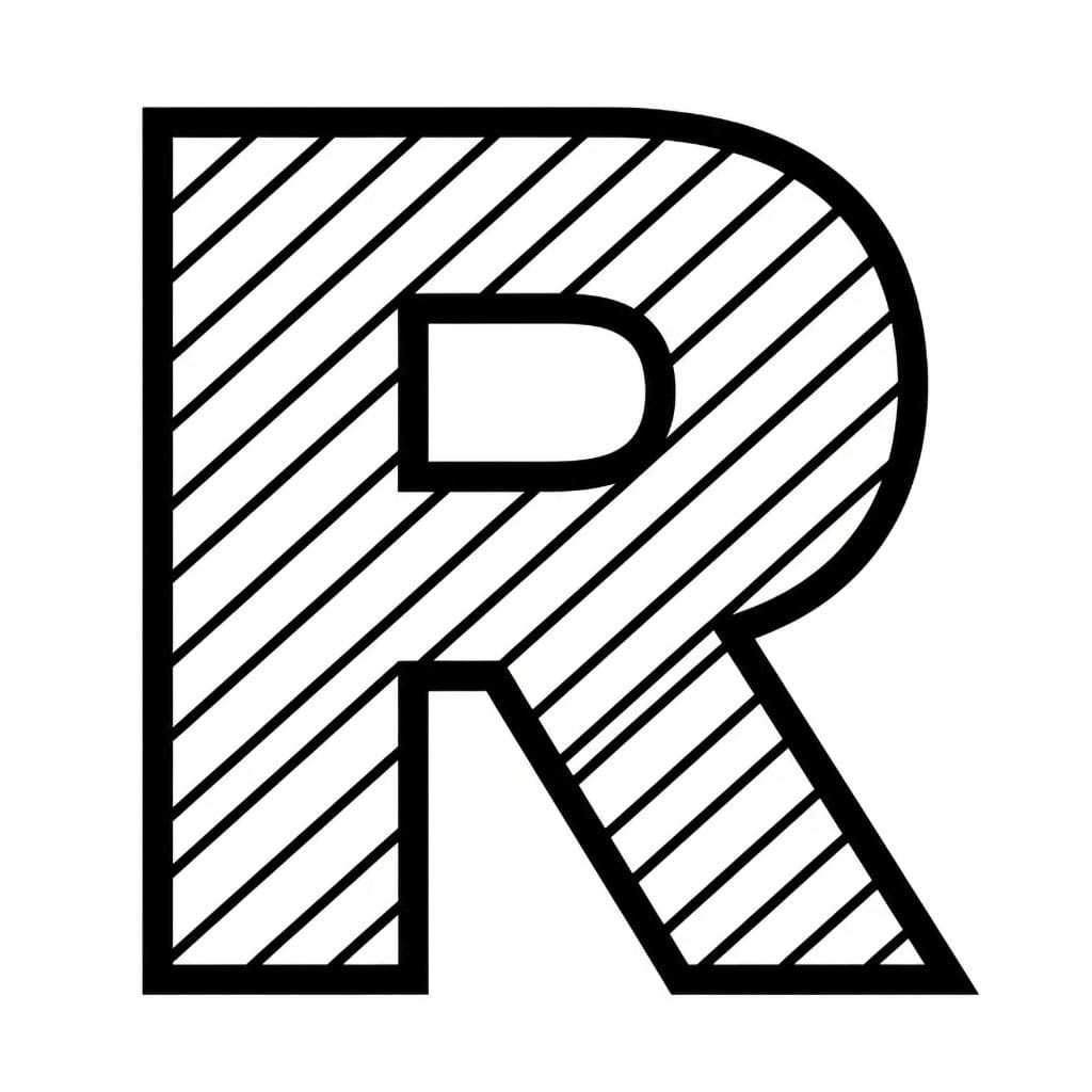 Huruf R garis diagonal