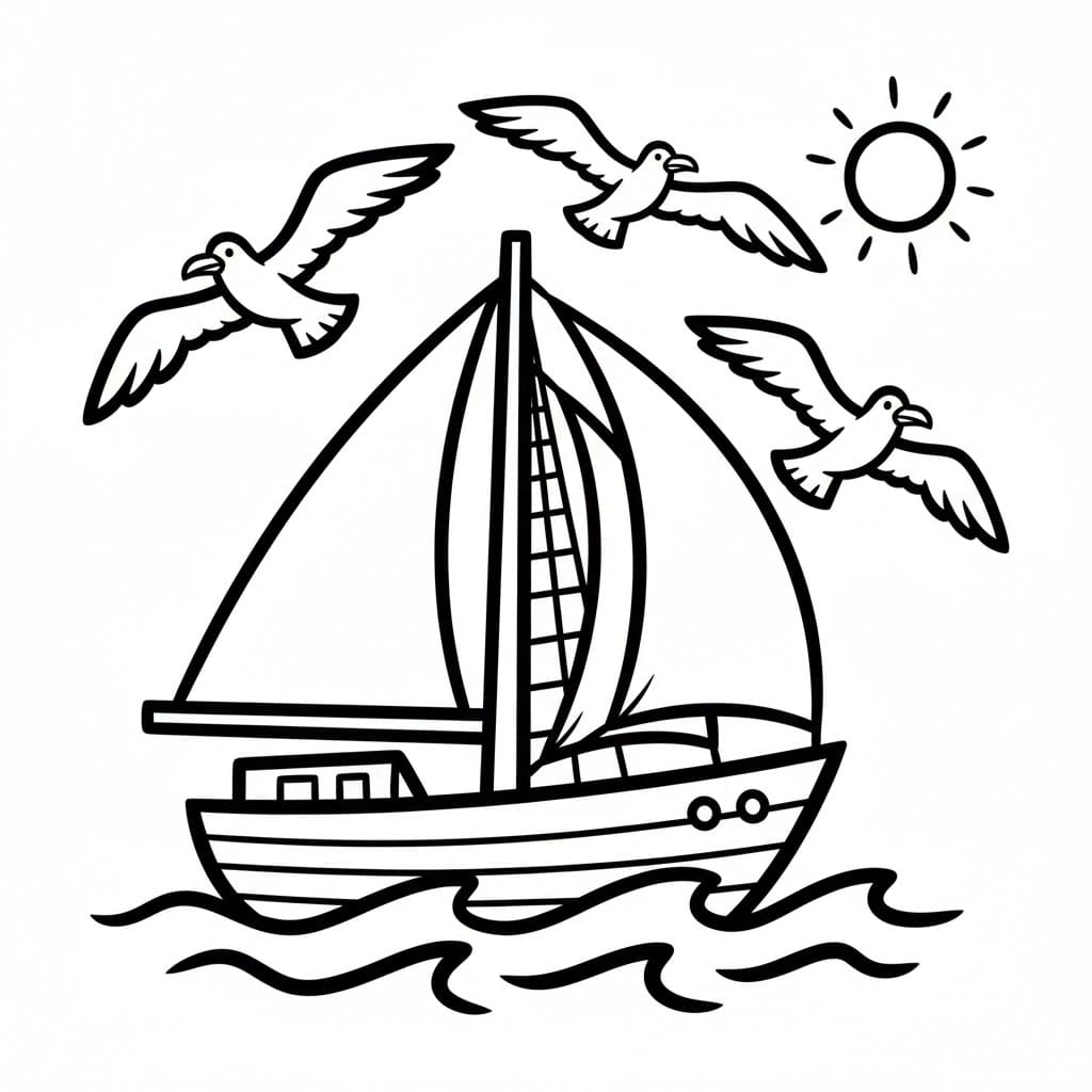 Perahu layar dan burung camar