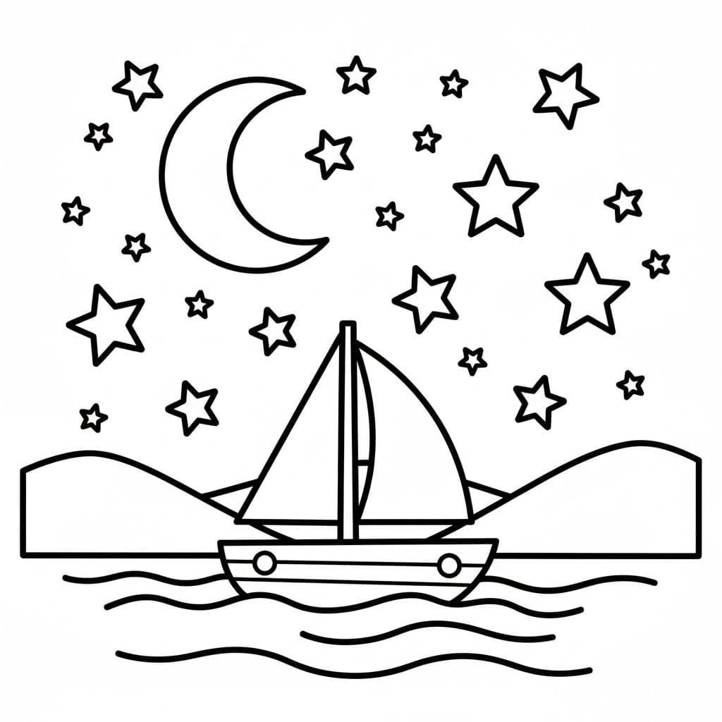 Perahu layar di bawah bintang-bintang