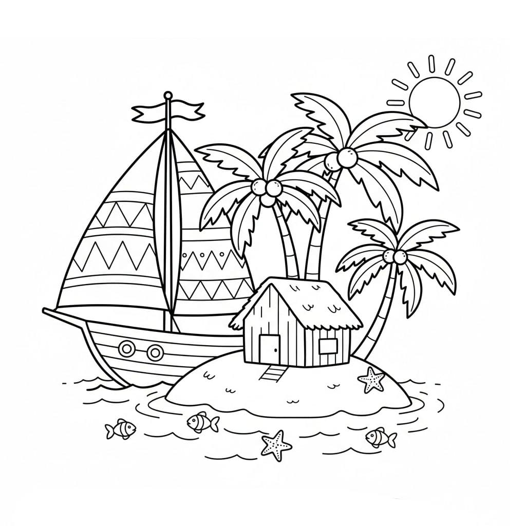 Perahu layar di dekat pulau kecil