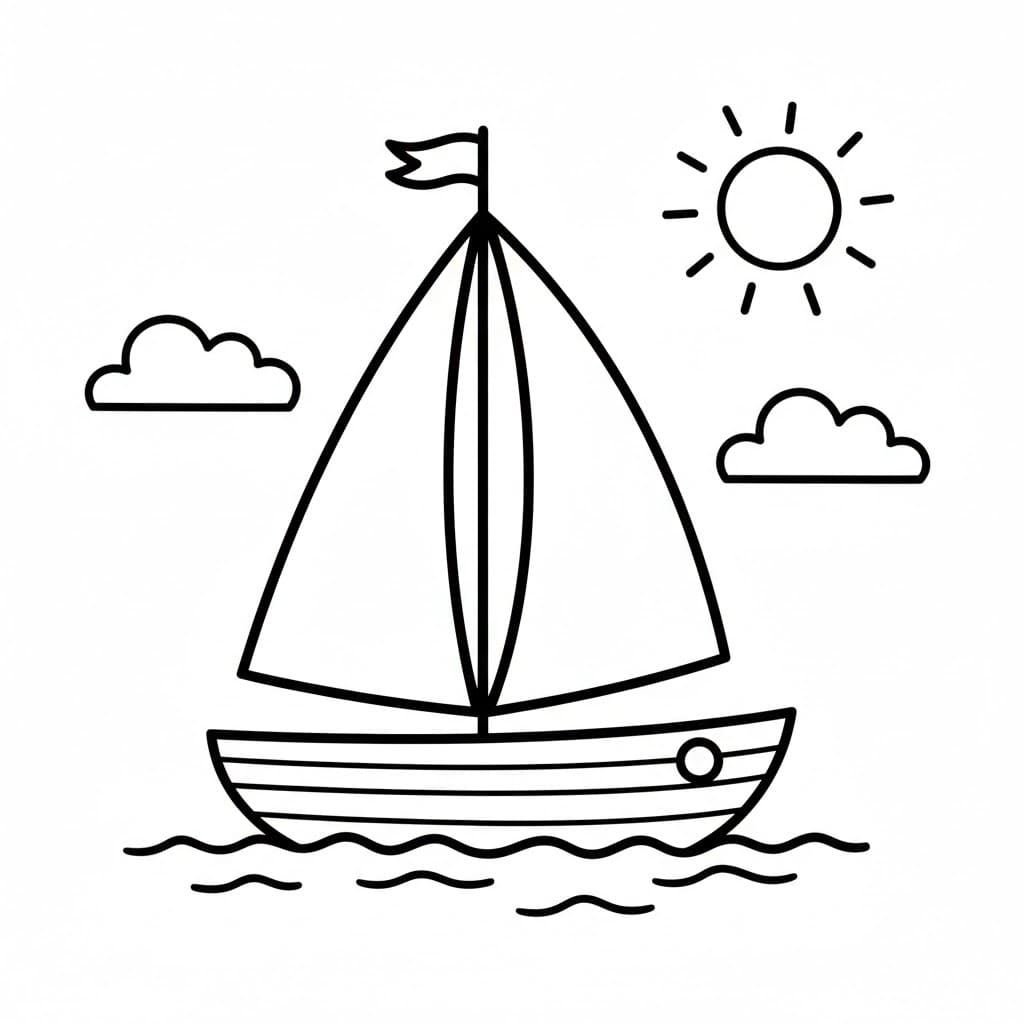 Perahu layar yang dapat dicetak dan matahari