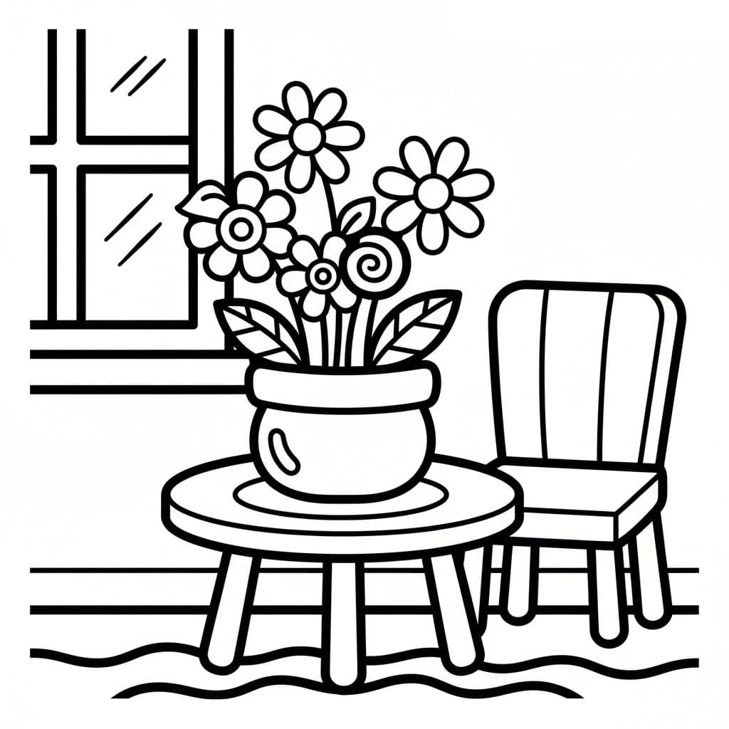 Pot bunga di meja taman