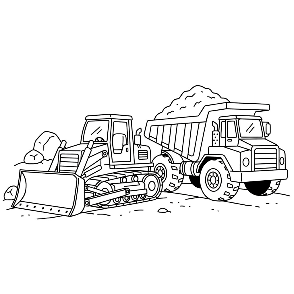 Buldoser dengan truk