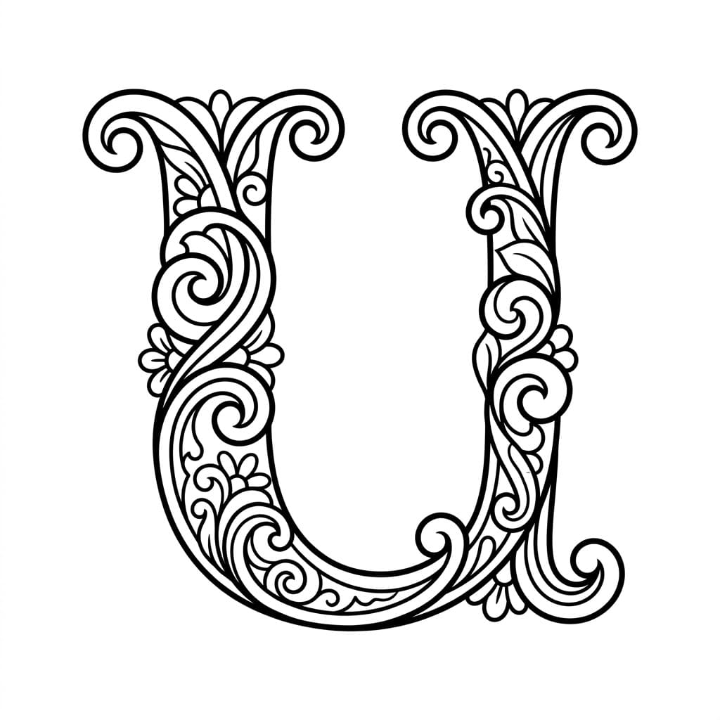 Huruf U garis dekoratif