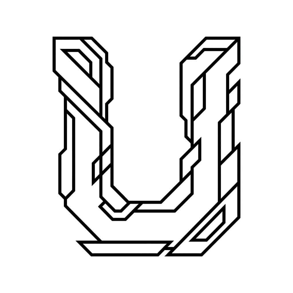 Huruf U gaya cyberpunk