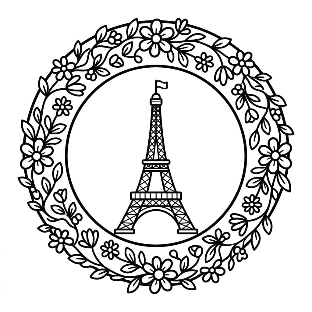 Menara Eiffel dalam lingkaran bunga