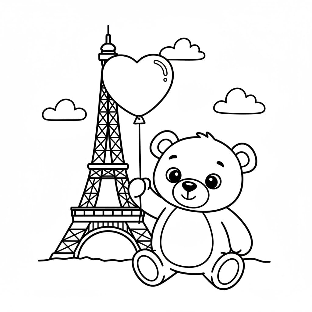 Menara Eiffel dan boneka beruang