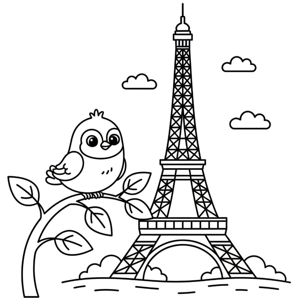 Menara Eiffel dan burung kecil