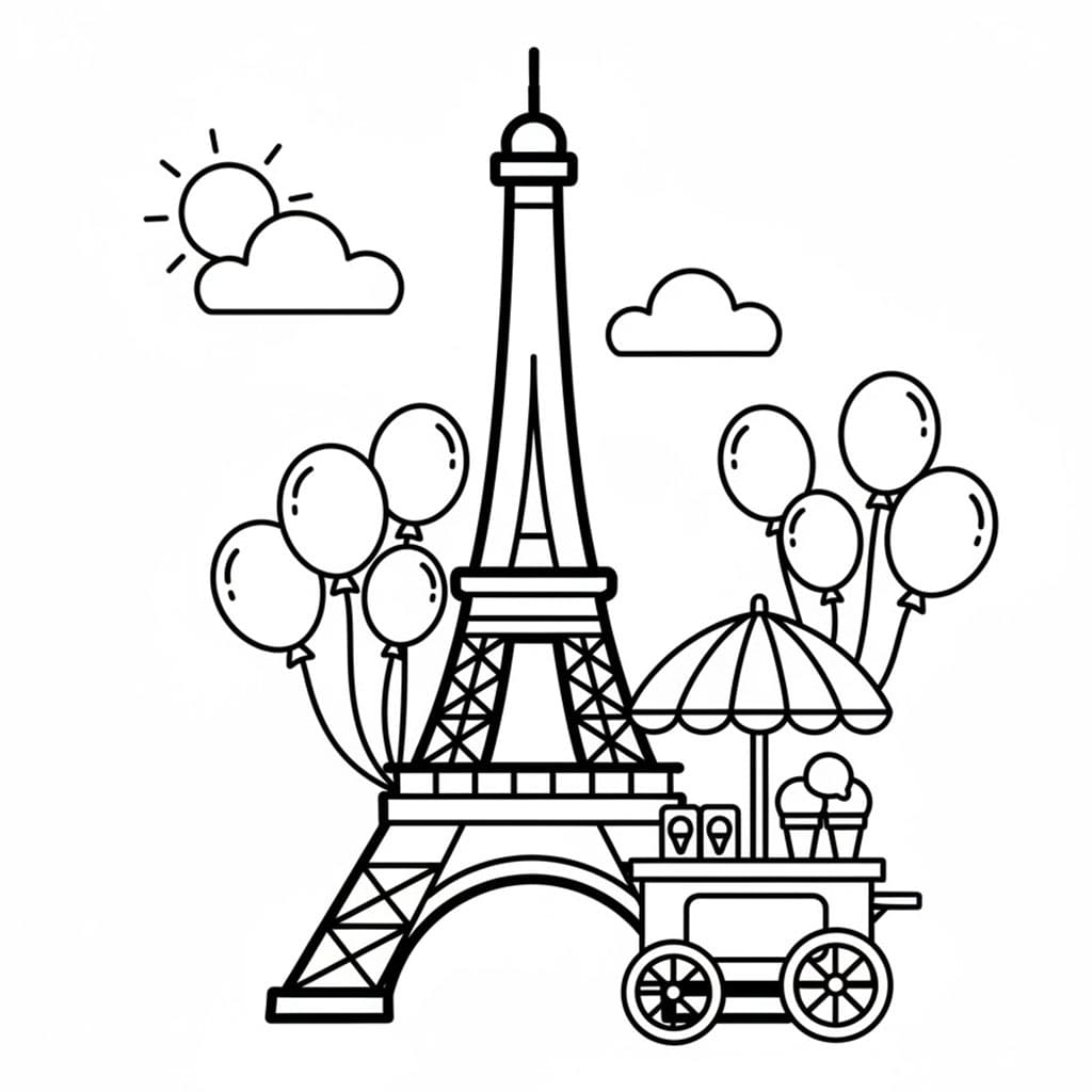 Menara Eiffel dan gerobak es krim