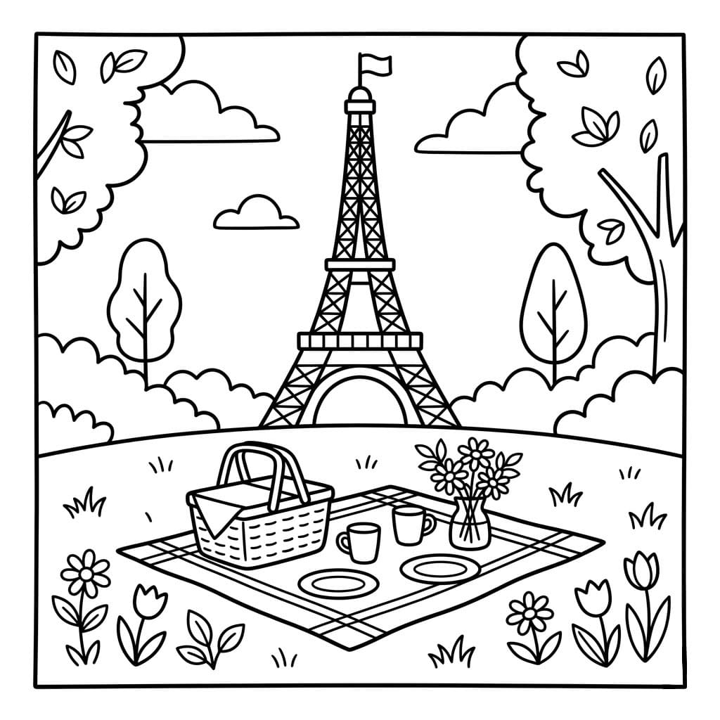 Menara Eiffel dan keranjang piknik