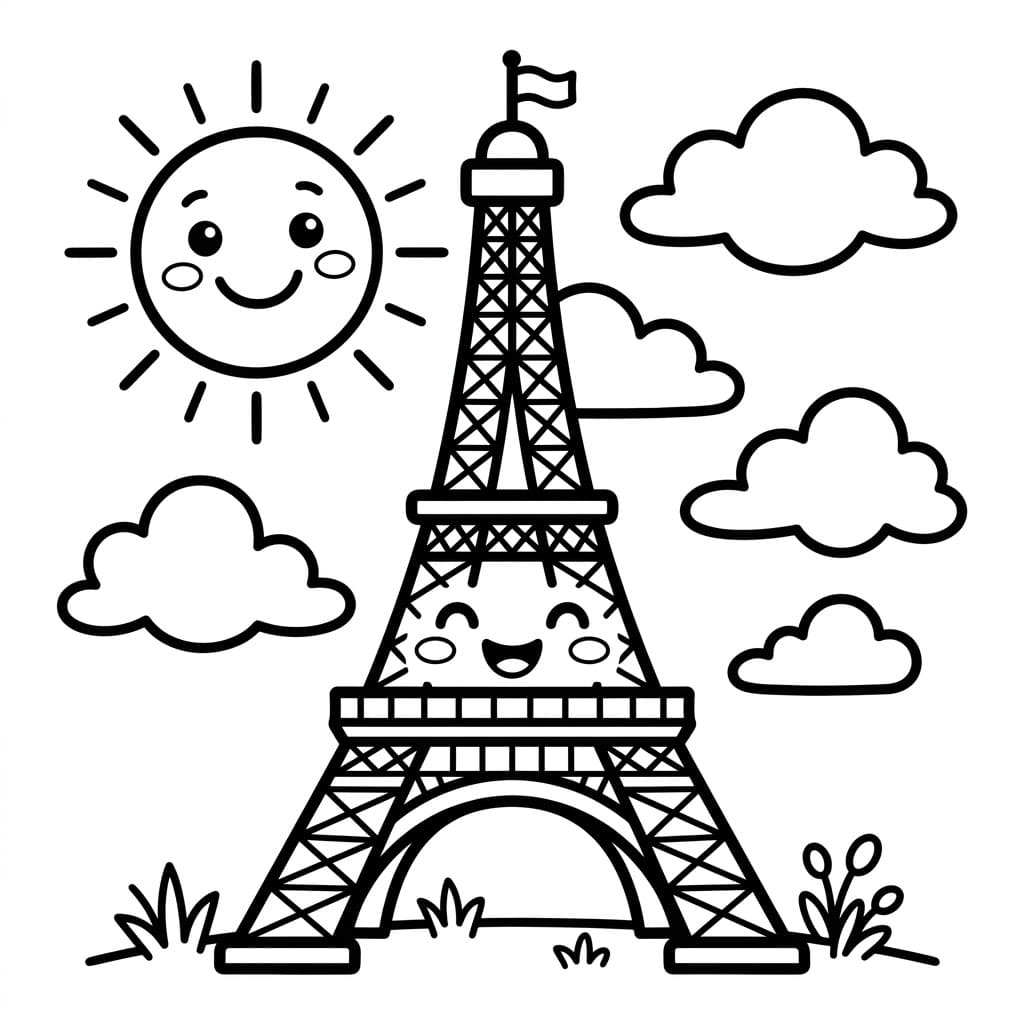 Menara Eiffel dan matahari tersenyum