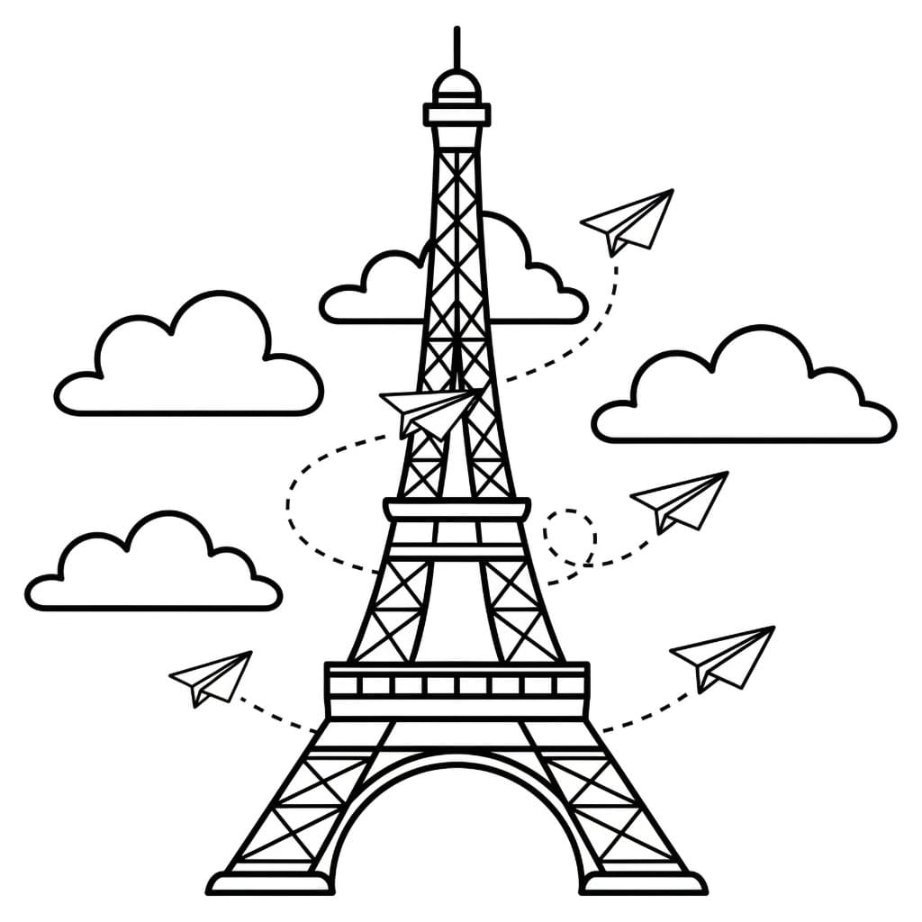 Menara Eiffel dan pesawat kertas