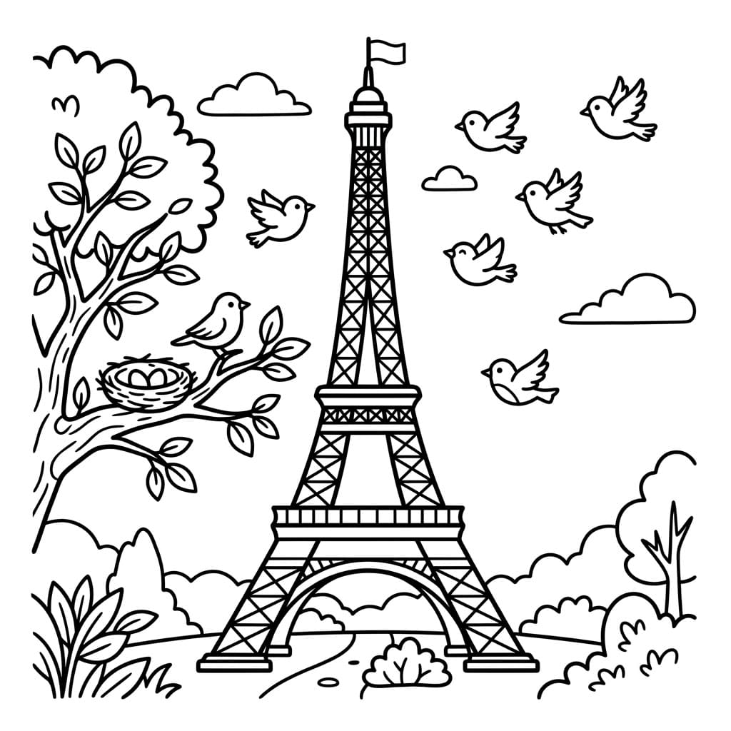 Menara Eiffel dan sarang burung