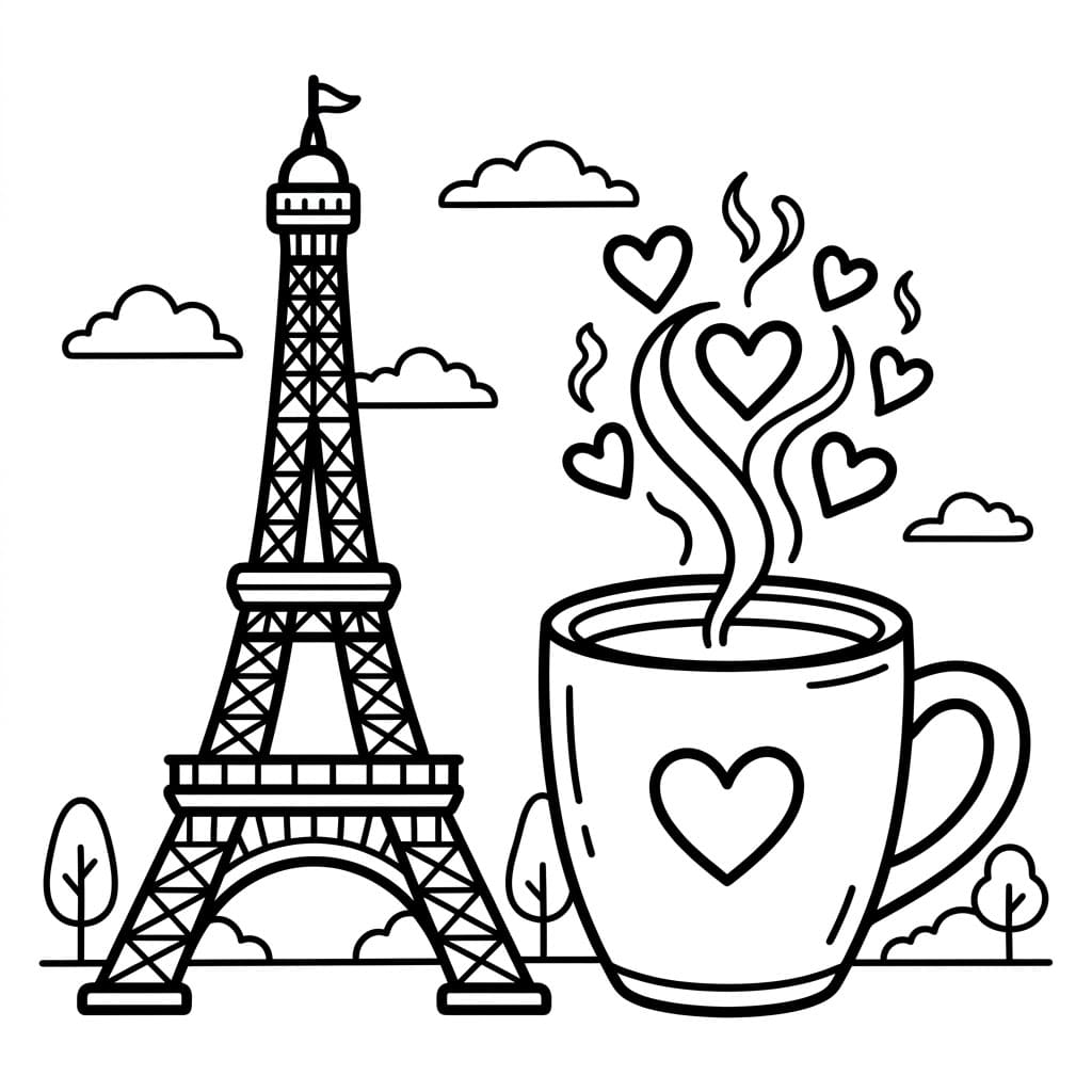 Menara Eiffel dan secangkir kopi