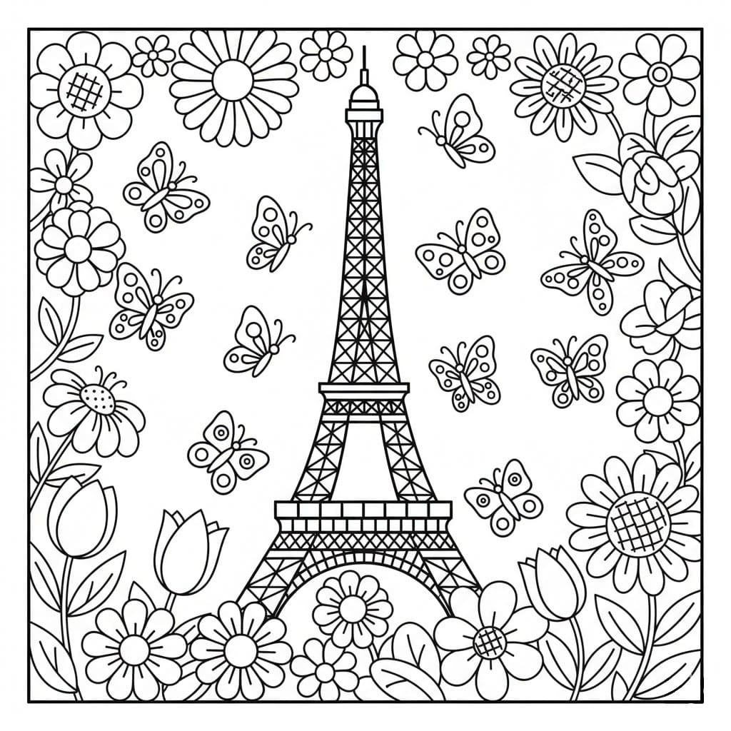 Menara Eiffel dan taman kupu-kupu