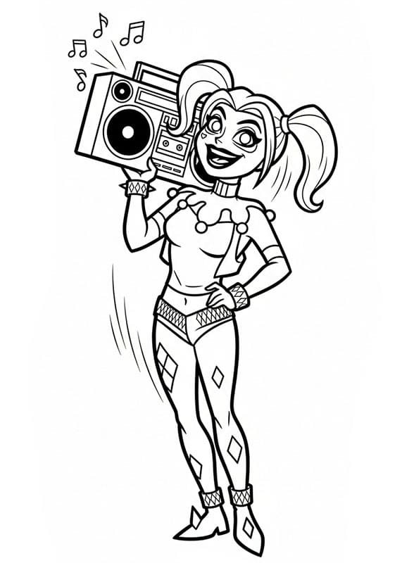 Harley Quinn memainkan musik