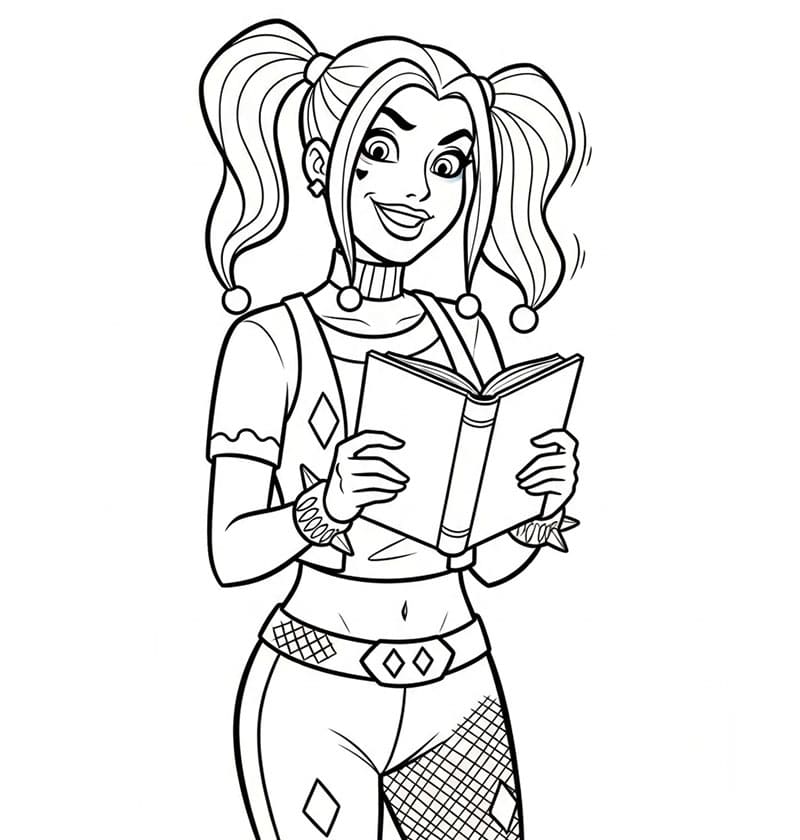 Harley Quinn sedang membaca buku