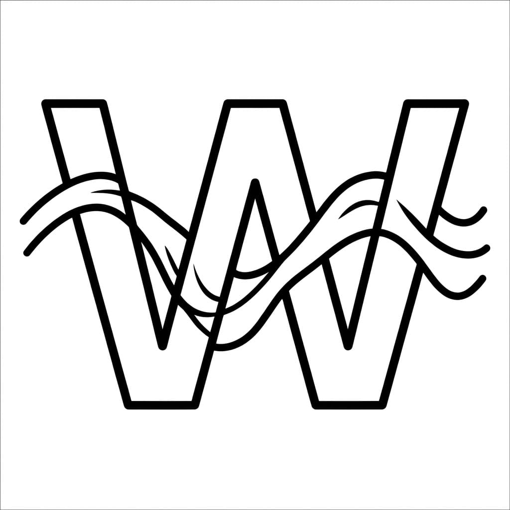 Huruf W Garis Gelombang Tunggal