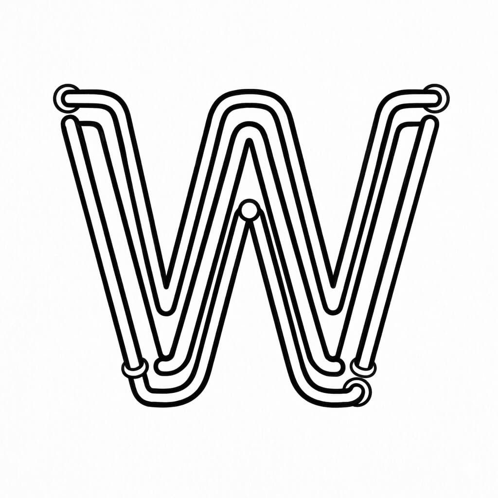 Huruf W Garis Neon