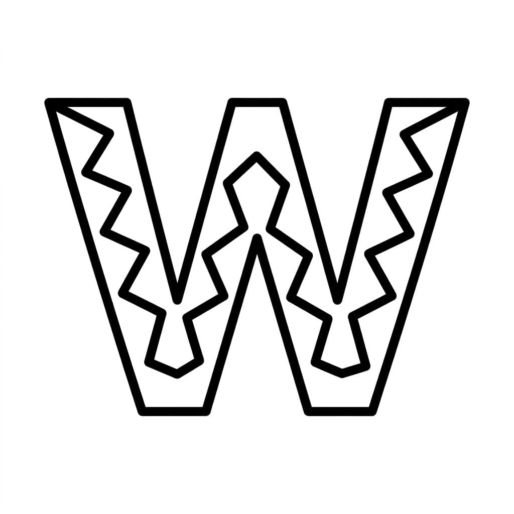 Huruf W Garis Zigzag Tunggal