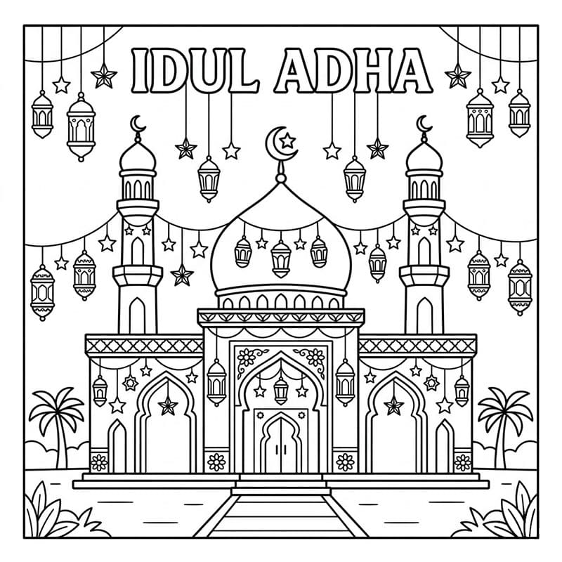 Masjid dengan Lampu Idul Adha