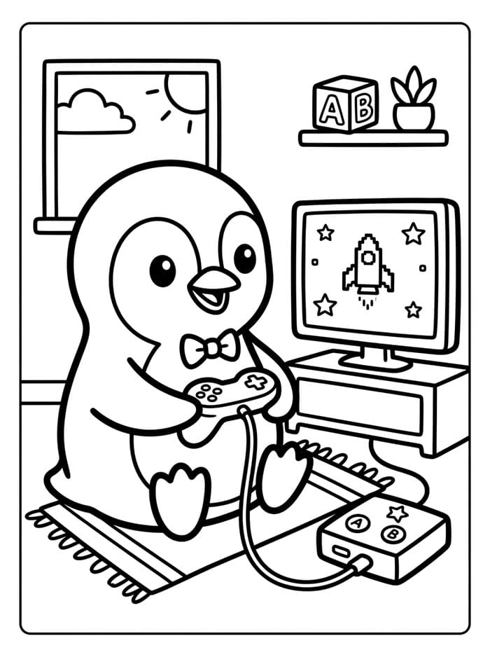 Penguin bermain video game