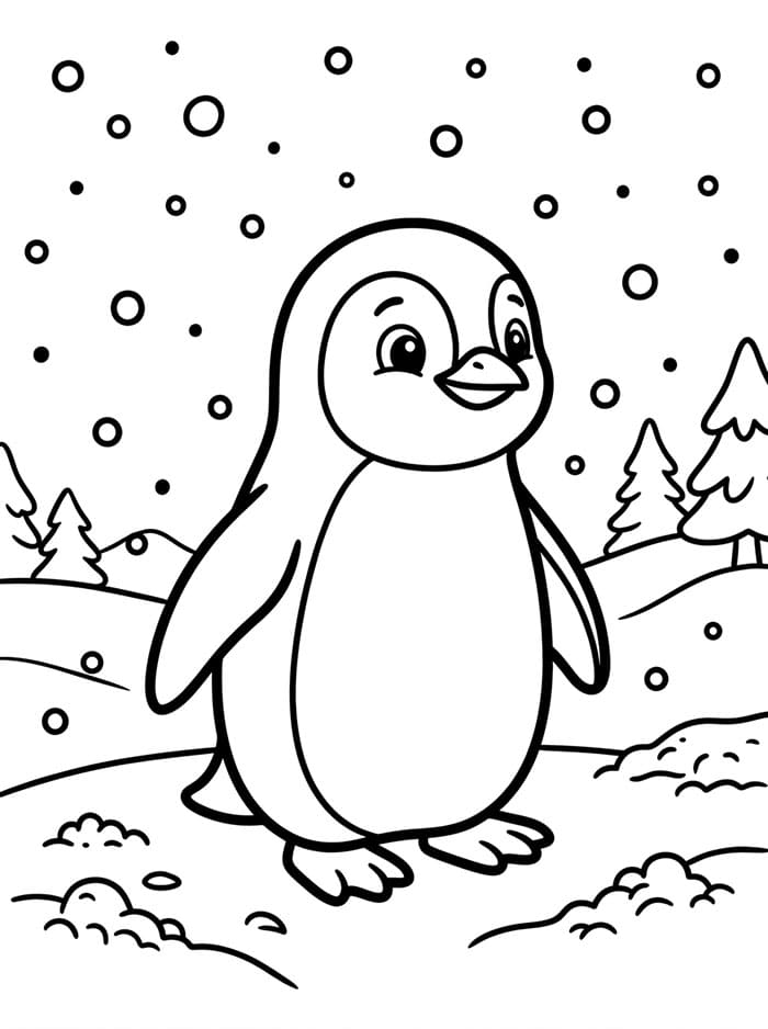 Penguin di tengah salju yang turun