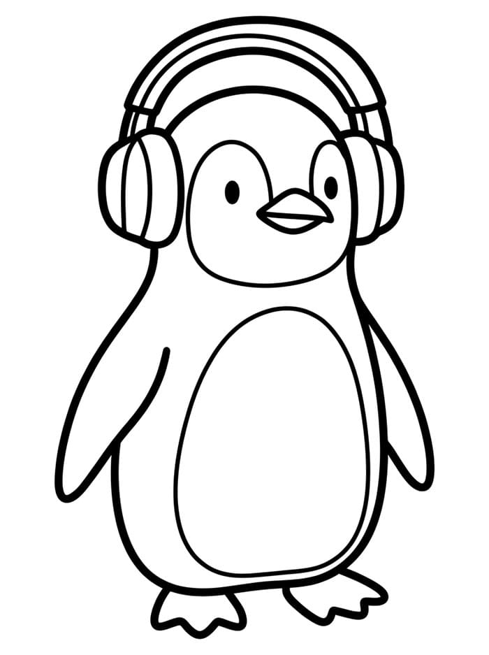 Penguin memakai headphone