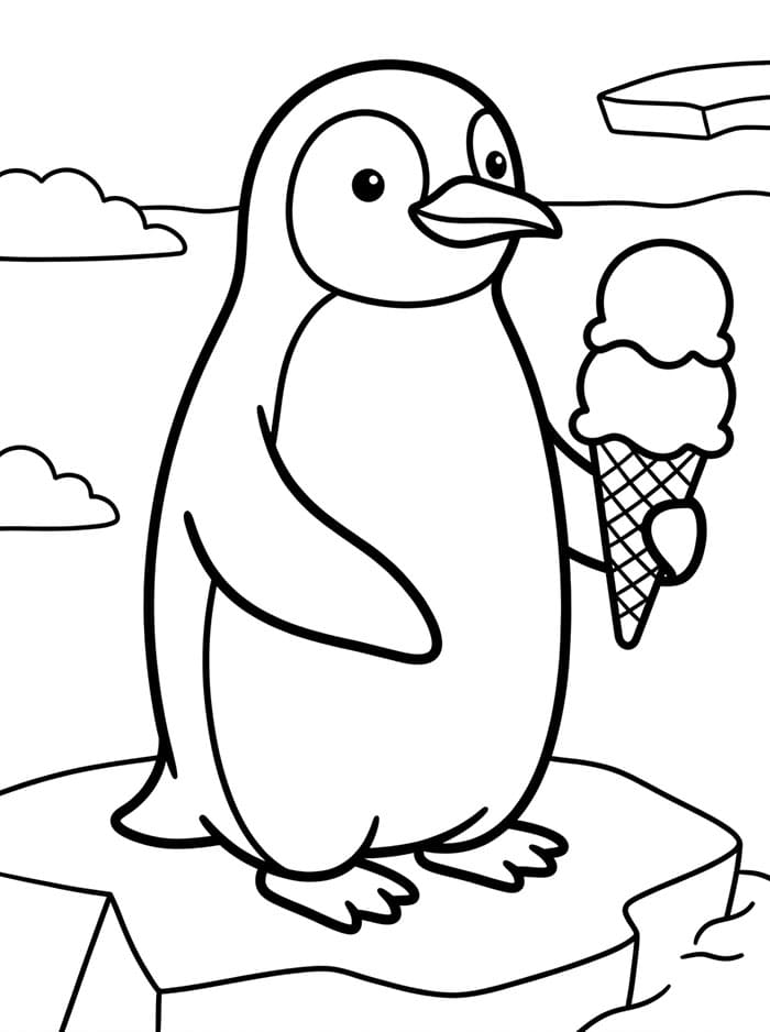 Penguin memegang es krim