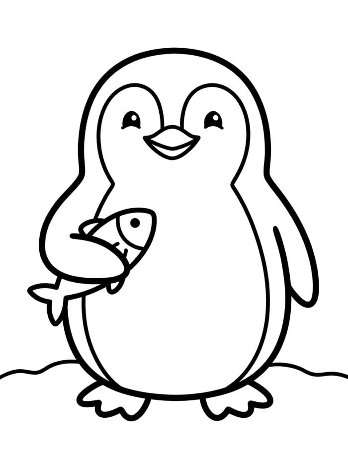 Penguin memegang ikan